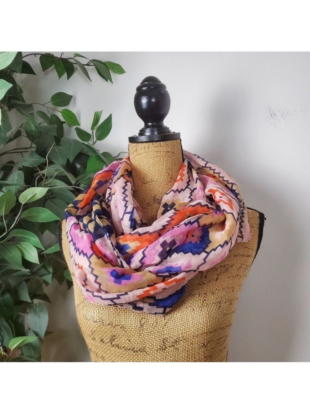 Geometric Pattern Infinity Scarf Colorful Sheer - Picture 1 of 6